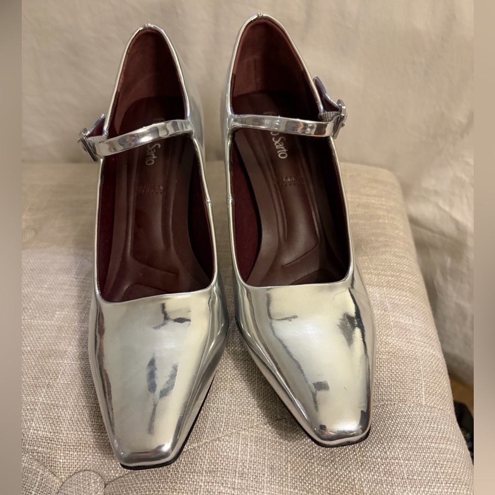 Franco Sarto Metallic Silver Mary Jane Heels